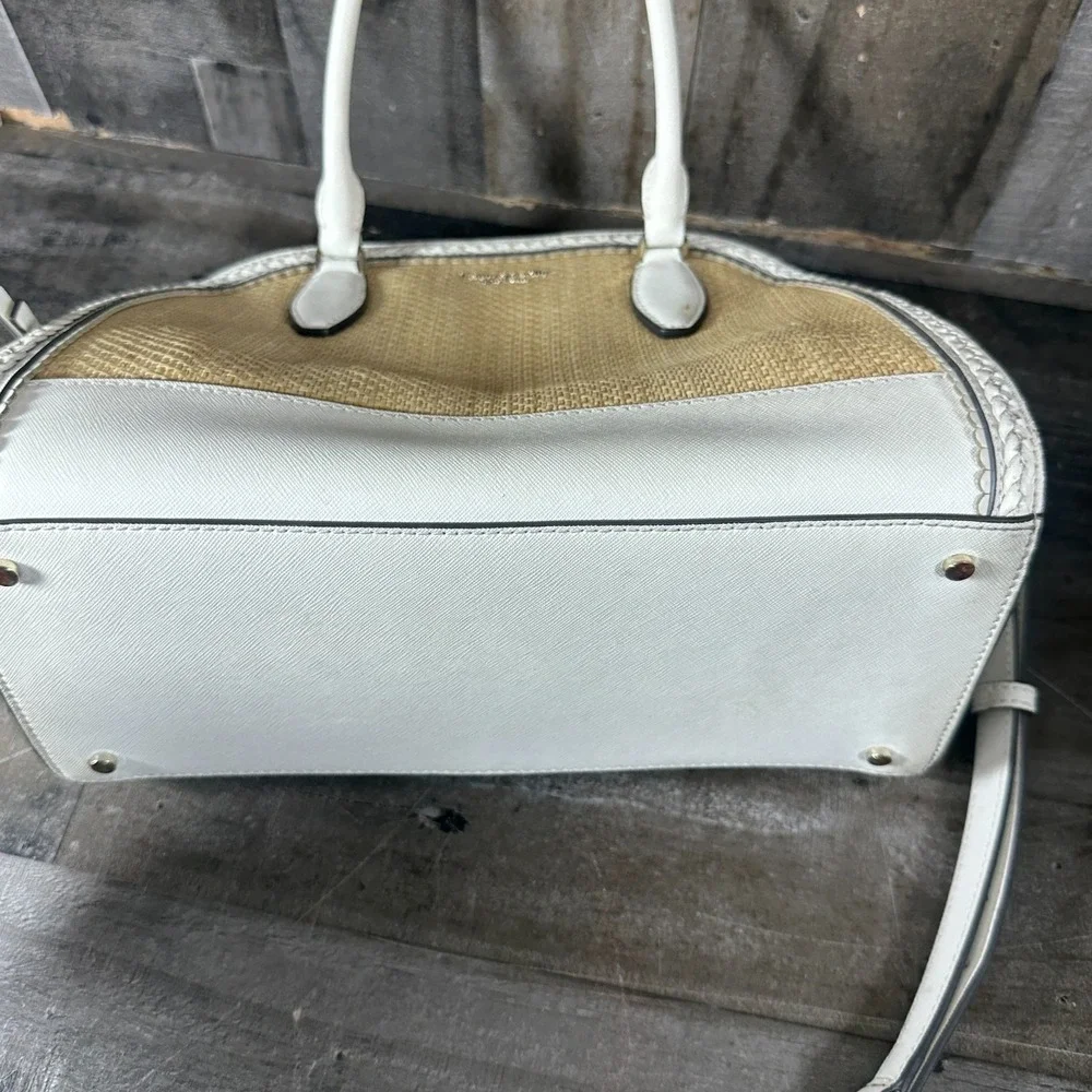 KATE SPADE Reiley Straw Dome Satchel Crossbody Off White Leather Braided Trim